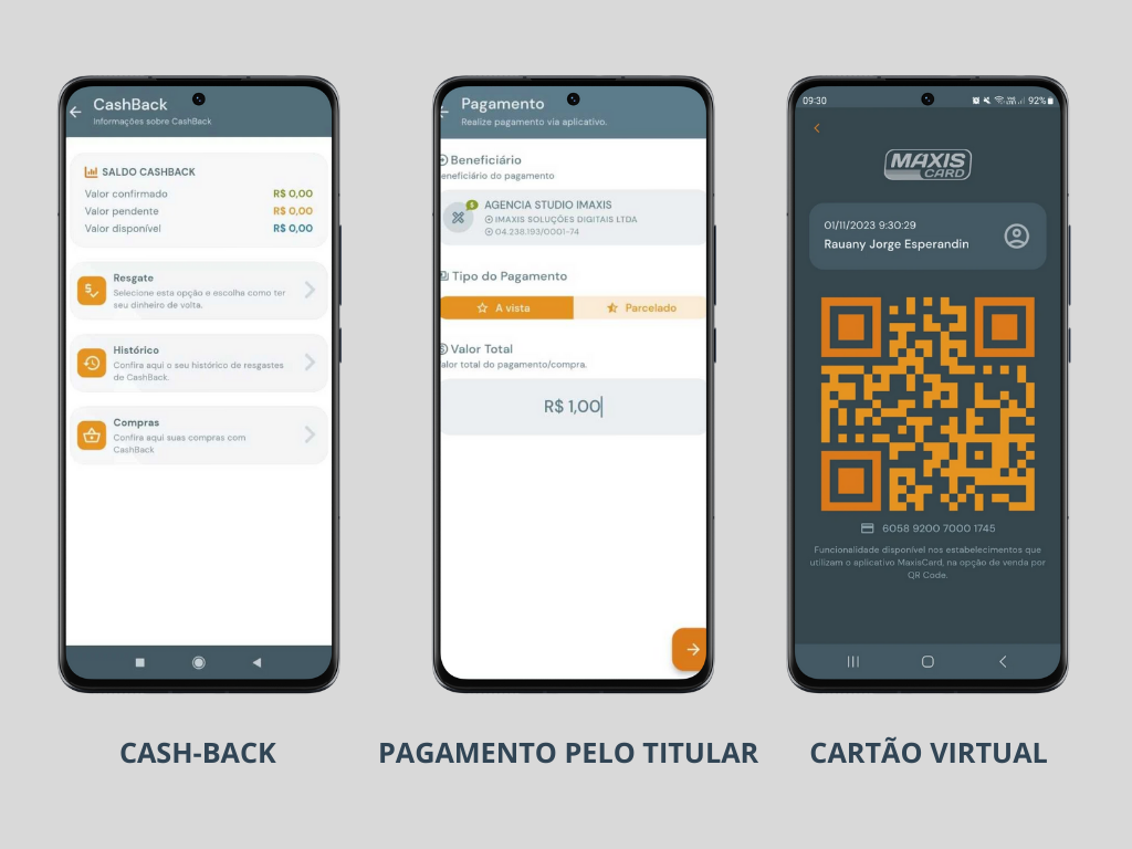 Cartão virtual do aplicativo Maxiscard